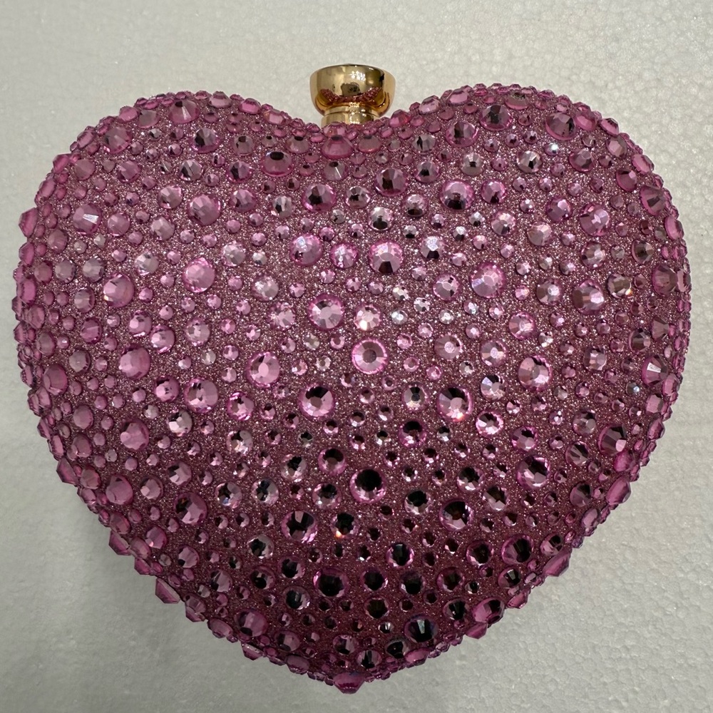 NEW RAMLA Pink Heart Shape Crystal Clutch
Purse Removable Handle Chain Crossbody